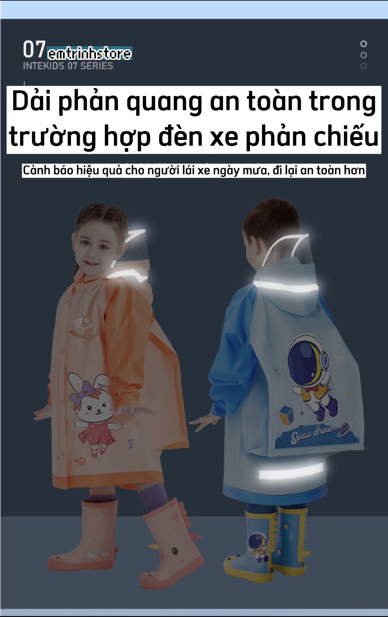 [ Khóa kéo] Áo mưa trẻ em cao cấp, thiết kế khóa kéo + nút bấm + ngăn đựng balo, chất liệu Eva nhẹ bền, chống thấm nước