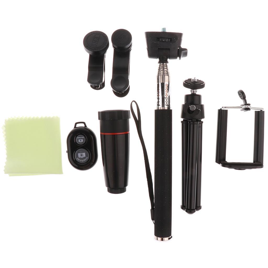 10 in 1 Phone Camera Lens Travel Kit, Wireless Bluetooth Camera Shutter Remote Control for Smartphone IOS and Android Devices