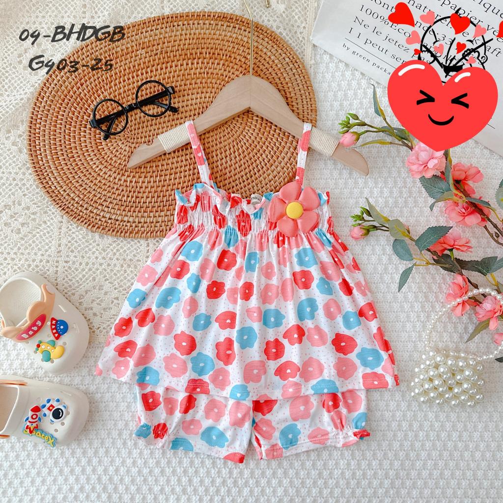 Đồ bộ bé gái hai dây mùa hè đáng yêu size 5-18kg chất cotton mềm mịn mát