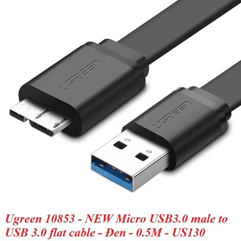 Ugreen UG10853US130TK 0.5M màu Đen Cáp USB 3.0 sang MICRO USB 3.0 cho ổ cứng dáng dẹt - HÀNG CHÍNH HÃNG