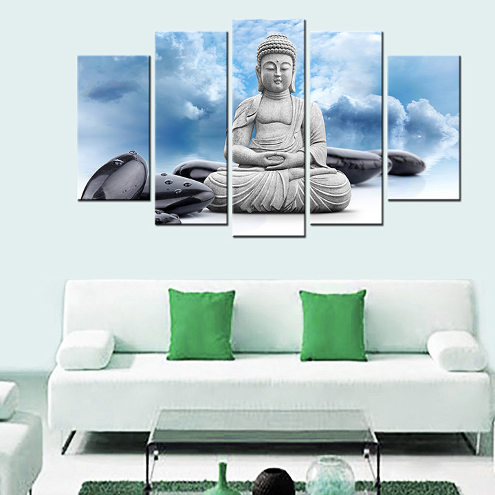 Tranh treo tường, tranh trang trí PP_ NT530 bộ 5 tấm ghép Đức Phật