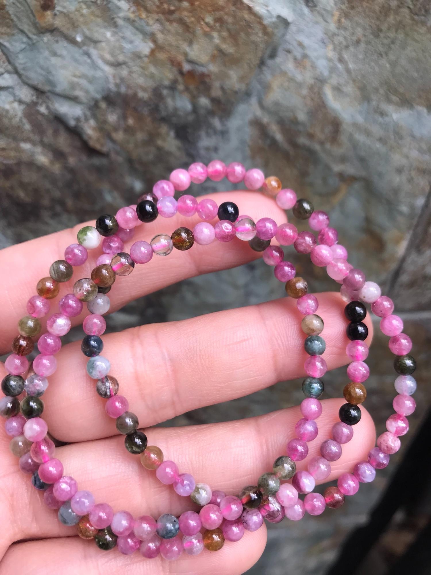 VÒNG TAY PHONG THỦY ĐÁ TOURMALINE TỰ NHIÊN XINH QUẤN TAY 3 VÒNG ĐỦ MÀU ĐẸP 3ly9 NỮ TẤT CẢ CÁC MỆNH ĐEO