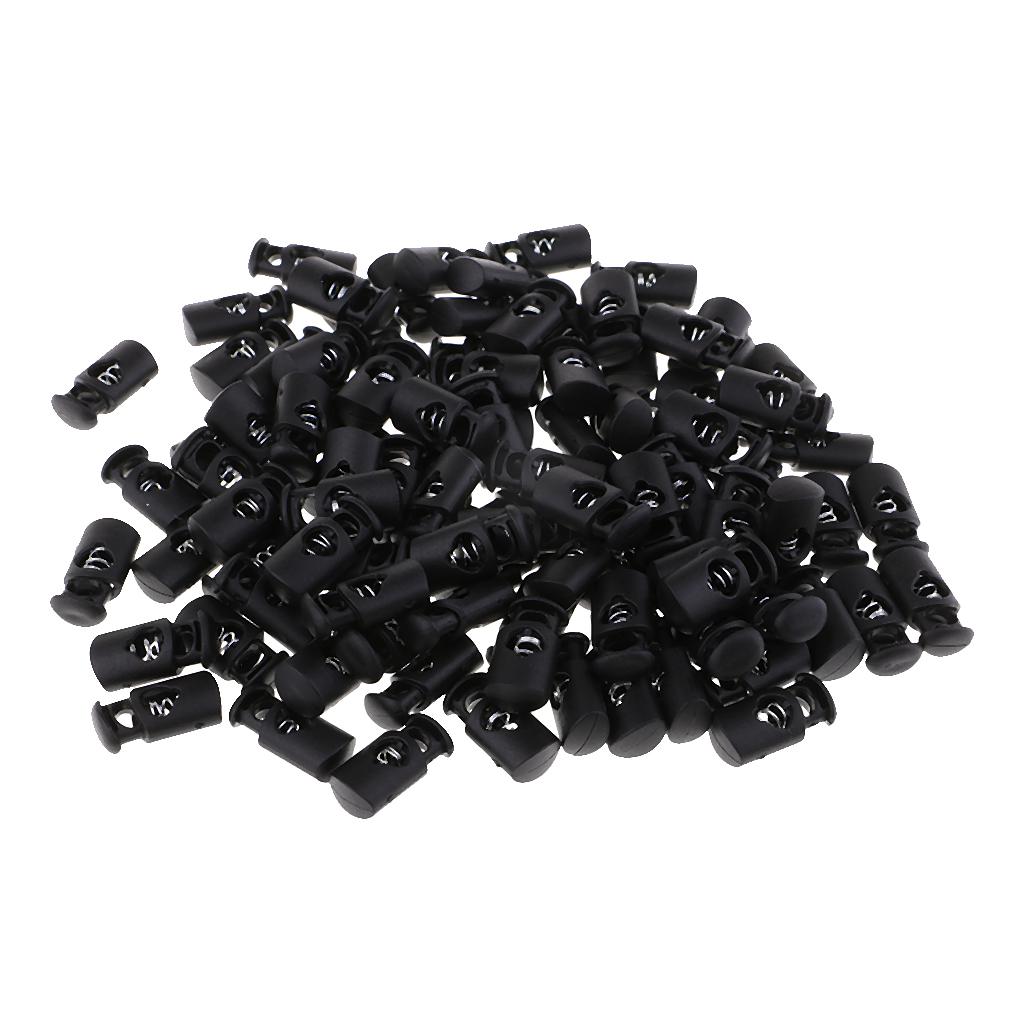 100 Cái Nhựa đen Toggle Spring Clasp Dừng Dây Lỗ đơn
