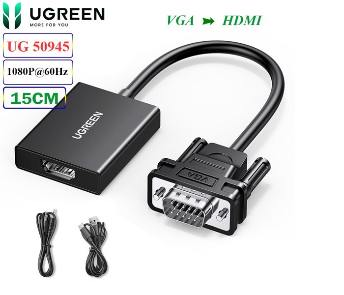 Cáp Chuyển VGA sang HDMI+Audio Ugreen 60814/50945 Chính hãng CM513 ( cổng trợ nguồn USB C)  hàng chính hãng