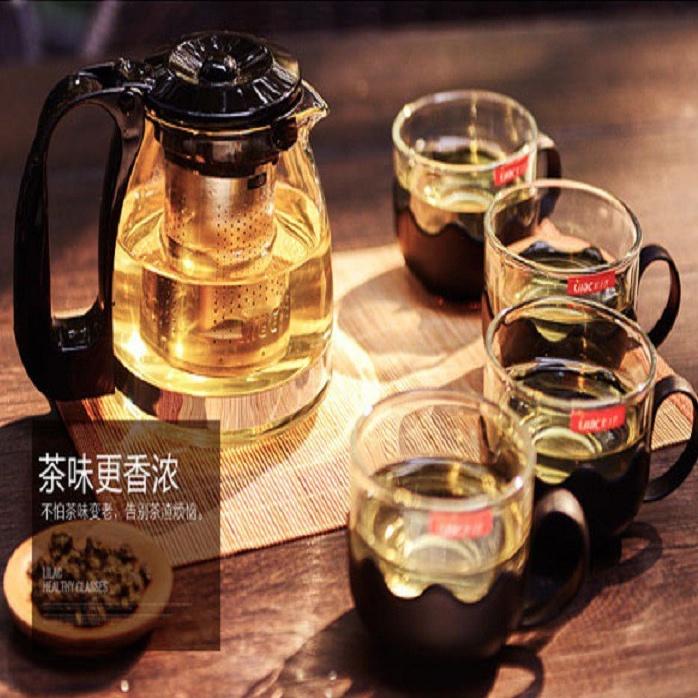 Bộ bình trà thủy tinh có lõi lọc kèm 4 cốc uống cách nhiệt