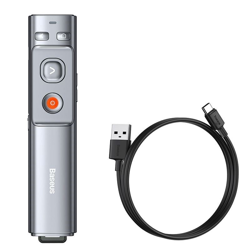 Bút Laser trình chiếu Baseus Orange Dot Wireless Presenter cho Laptop/ Macbook (100m. 2.4Ghz USB/Type C Receiver, Wireless Remote Control, Red Laser Pointer/ Presenter) kèm dây sạc- Hàng chính hãng