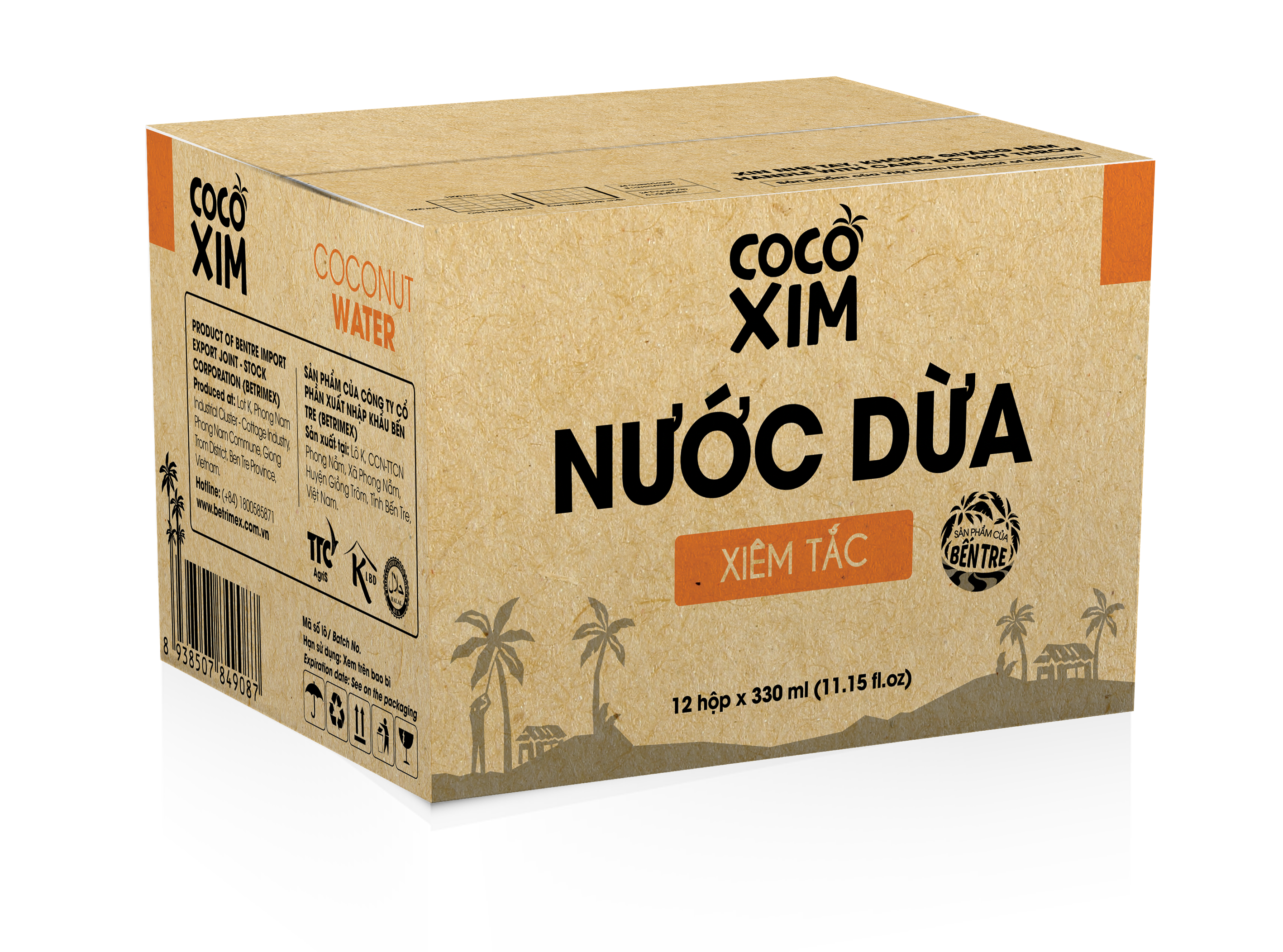 Thùng 12 Hộp Nước Dừa Cocoxim Tắc (330ml x12 Hộp)