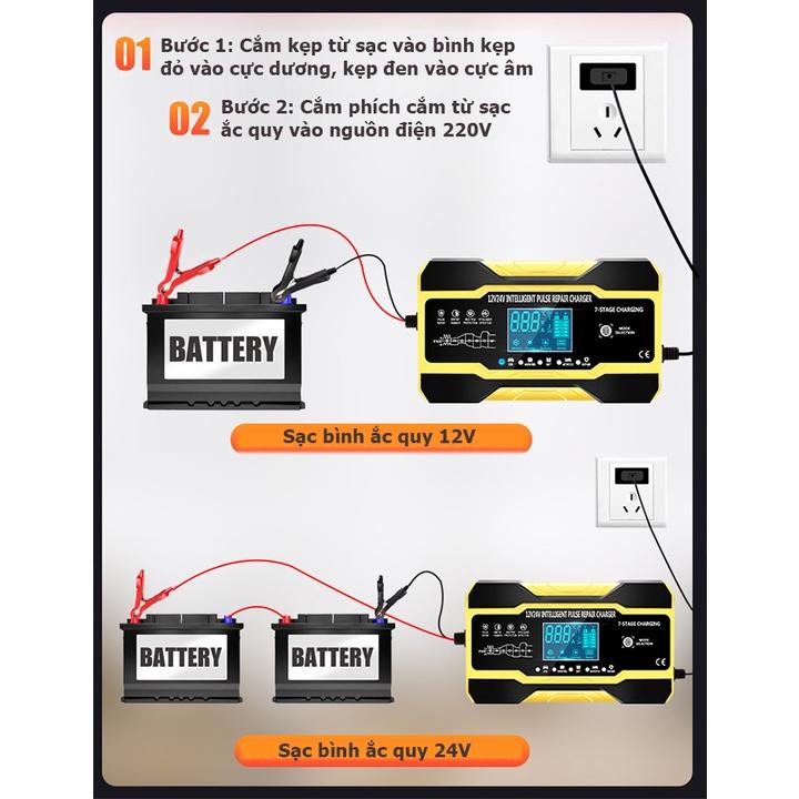 Máy sạc bình ắc quy 12V 24V 2AH-150AH TIANYE thông minh tự ngắt khi đầy có chức năng khử SUNFAT quy ô tô xe máy