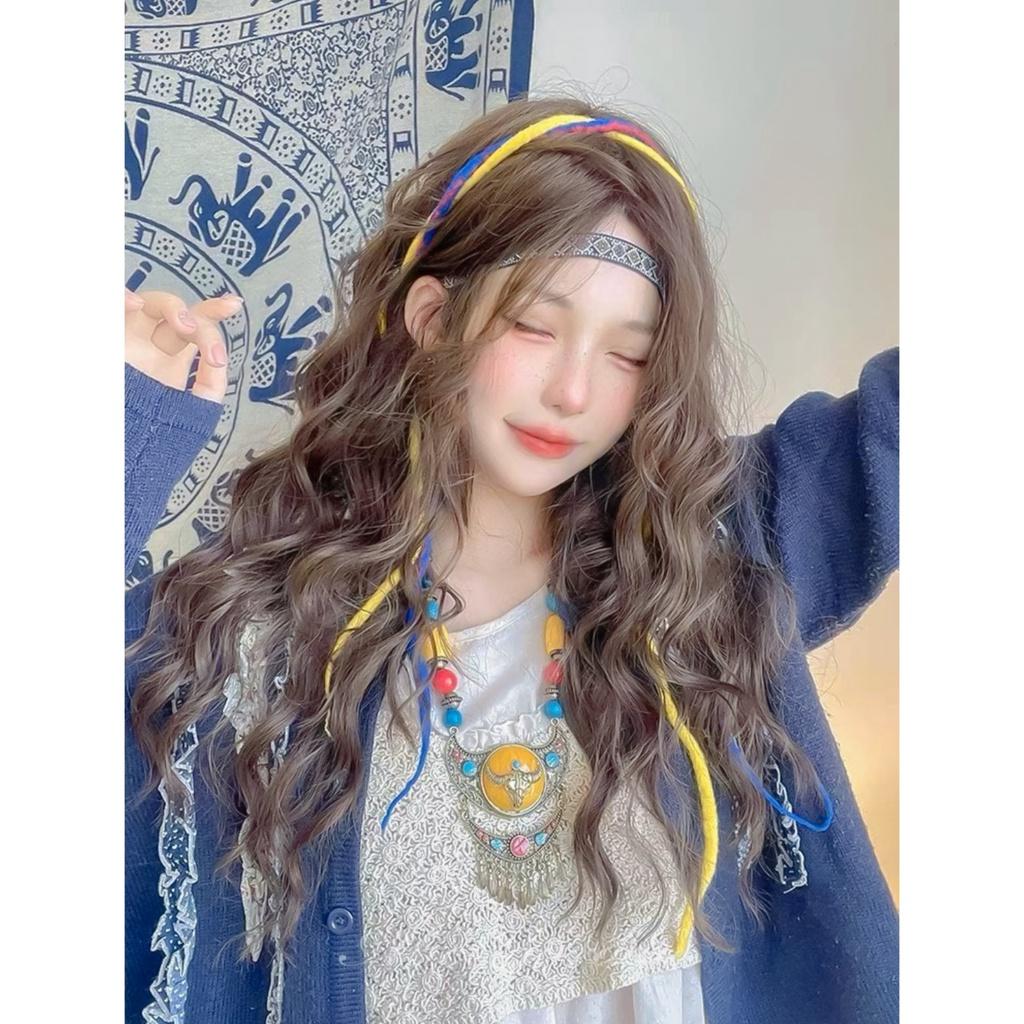 Wig teen/lolita/cosplay xoăn hippie BHT096 nâu lạnh và xoăn lọn đỏ