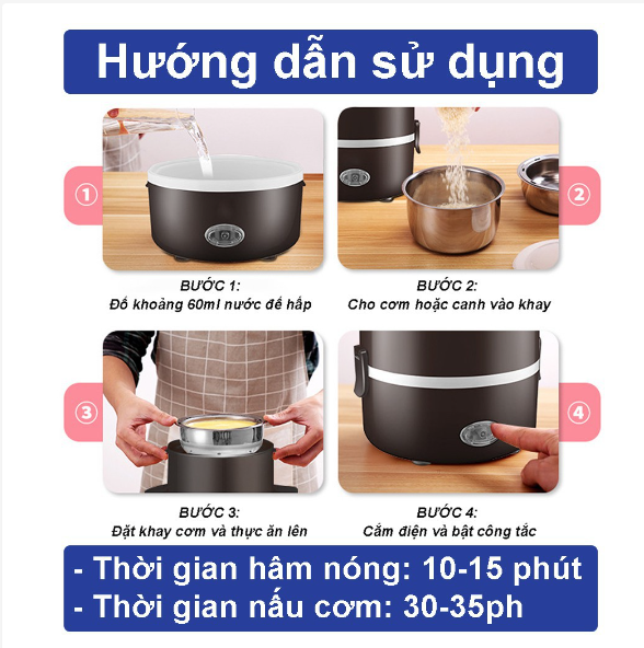 Hộp Cơm Hâm Nóng Văn Phòng Cao Cấp Inox 3 Tầng , Nấu Chín , Giữ Nhiệt Và Hâm Nóng Thức Ăn