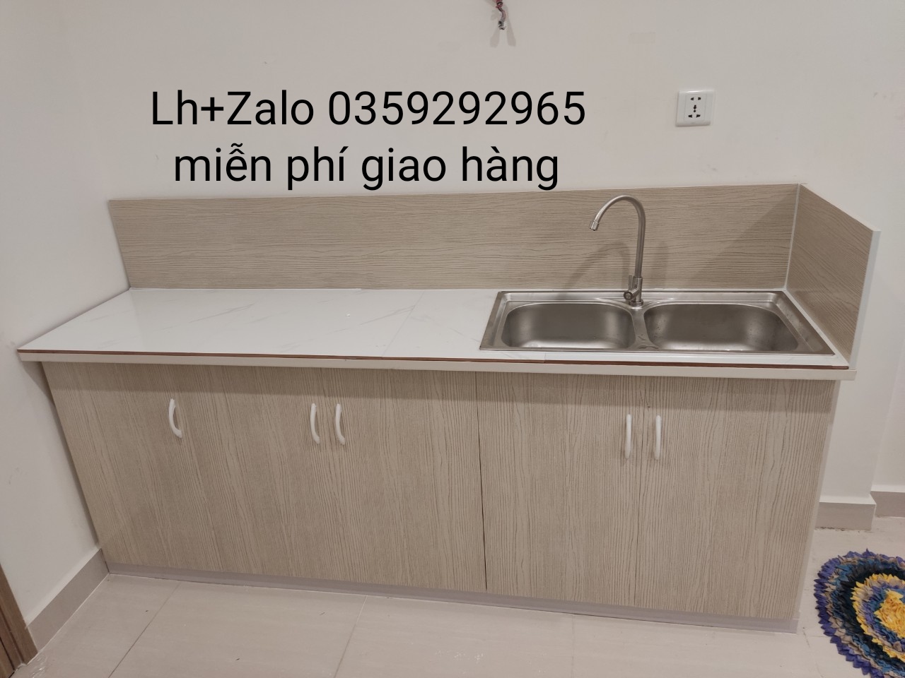 Tủ bếp mini nhựa đài Loan ốp mặt gạch sẵn bồn đôi