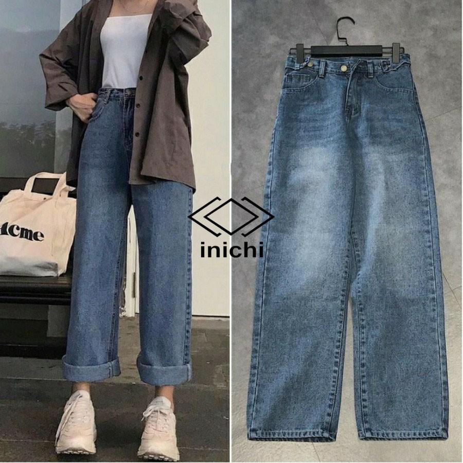 Quần Jean nữ INICHI Q853 ống rộng SIMPLE JEAN Unisex xanh nhạt vải jean cao cấp