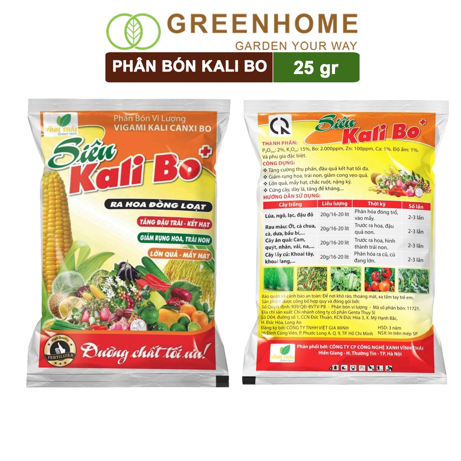 Phân Bón Kali Bo Greenhome, Gói 25g, Kích Thích Ra Hoa, Giảm Rụng Trại Non, Nuôi Quả To, Chắc Ruột, Tăng Độ Ngọt