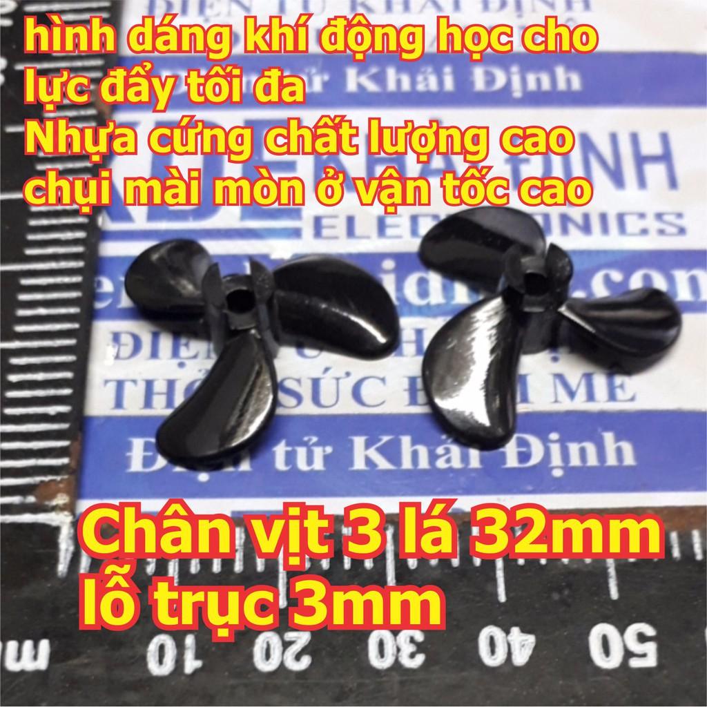 Chân vịt tàu thủy mô hình 3 lá, 3 cánh màu đen bóng nhựa cứng 32mm, lỗ trục 3mm kde5475