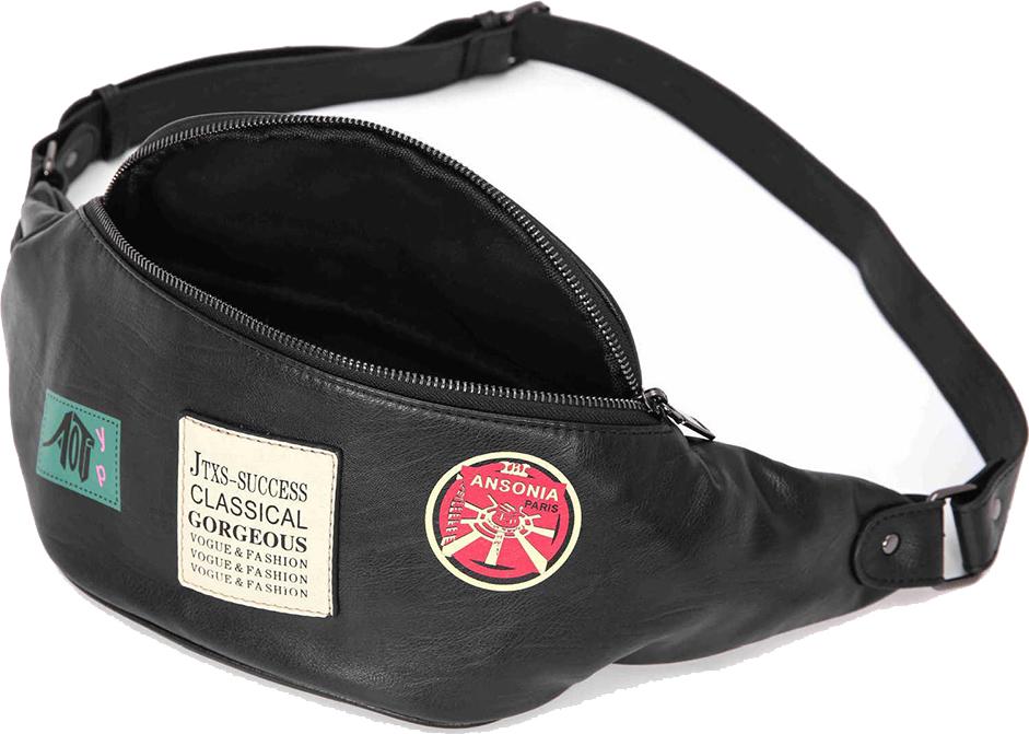 Men'S Badge Pattern Waist Pack Korean PU Leather Chest Bag