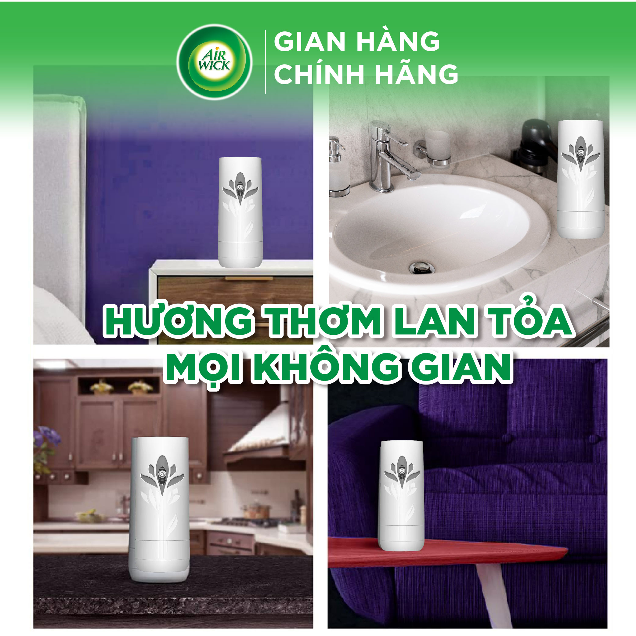 Máy xịt thơm phòng tự động AIRWICK, Anh Quốc, công nghệ Odour Stop chống ẩm mốc, ngát hương 24/7, siêu tiết kiệm