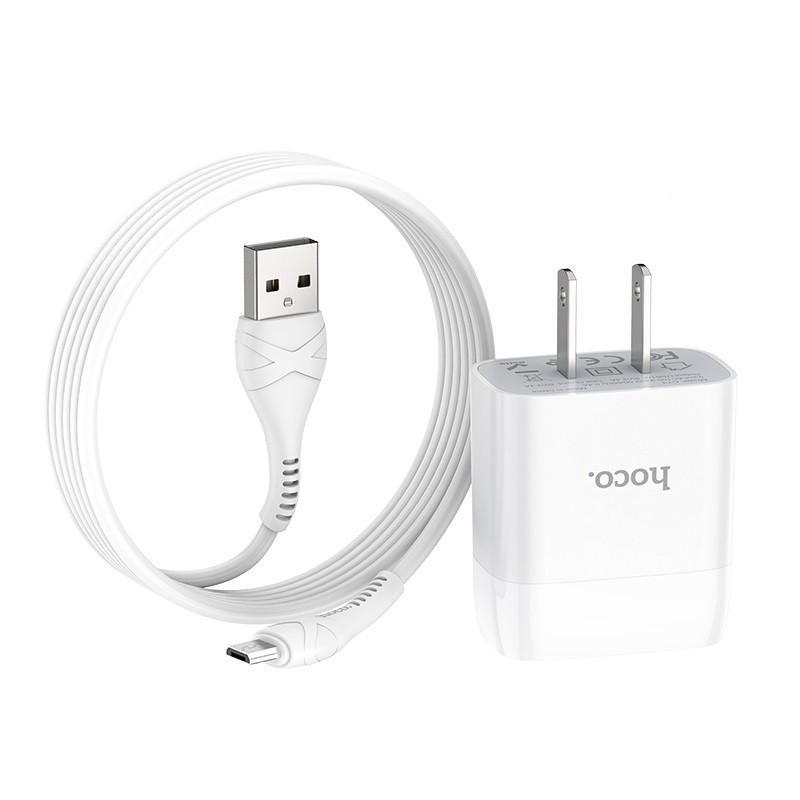 Cốc sạc 2 cổng và Bộ cốc cáp sạc dành cho Hoco C73/C73A Glorious 2.4A-chân/Micro-USB/Type-C (Trắng) - Hàng chính hãng