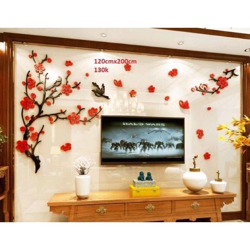 Decal dán tường mica 3D hoa đào