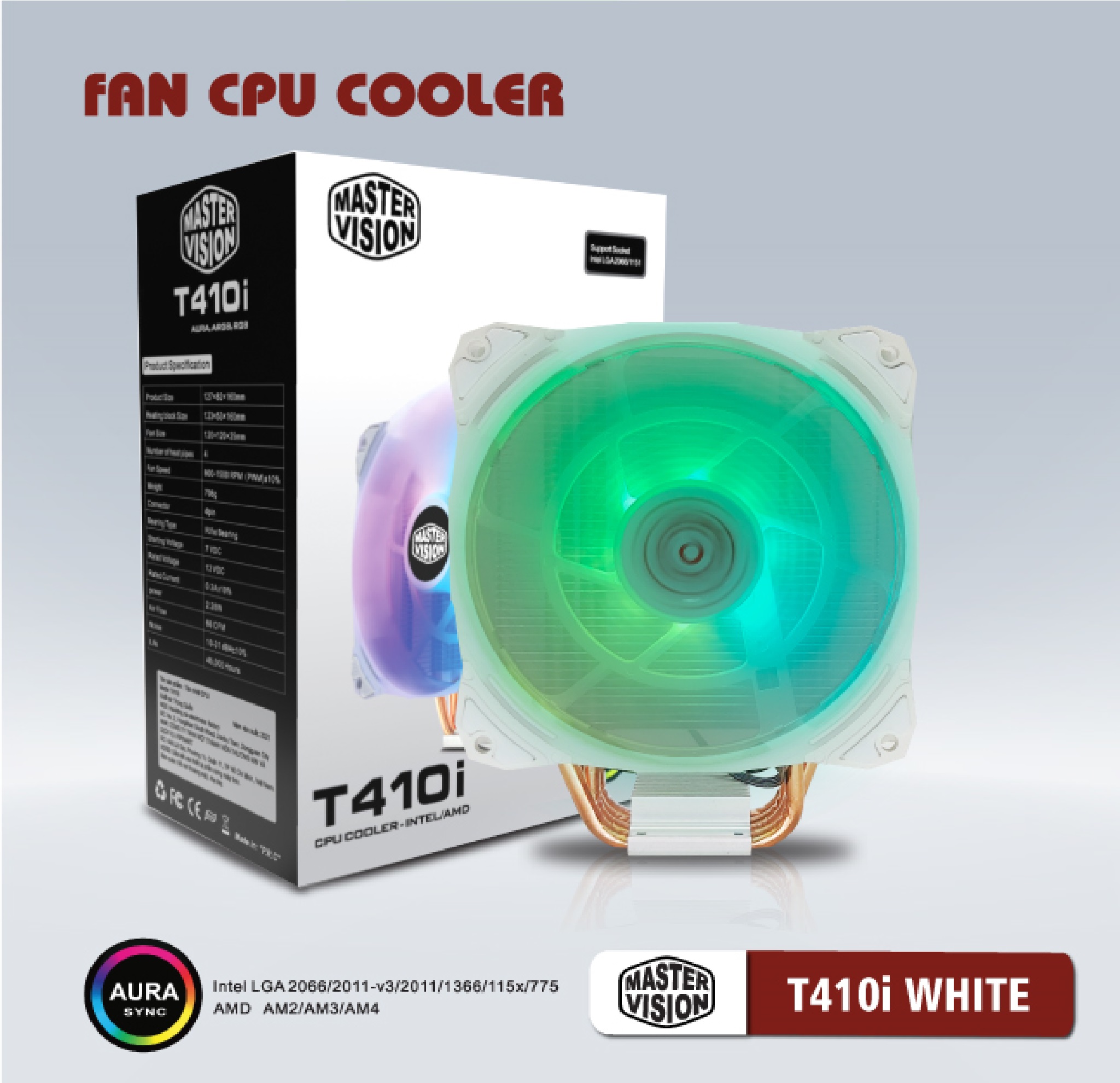 Quạt tản nhiệt VSP Fan LED RGB T410i (Tản 4U, kích thước 12cm, màu Đen và Trắng) - Hàng chính hãng