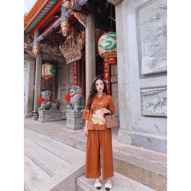 SET ĐỒ LAM ĐI CHÙA IN HOA SEN NỔI BẬT d06