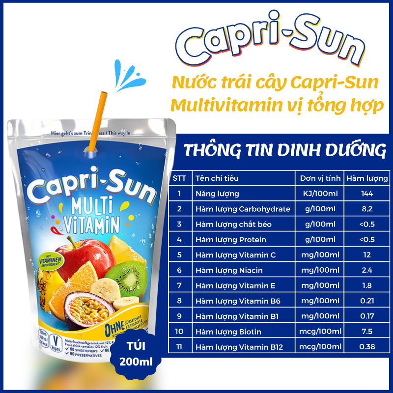 Nước trái cây Capri Sun vị MultiVitamin 200ml - hàng nhập  khẩu Đức chính hãng