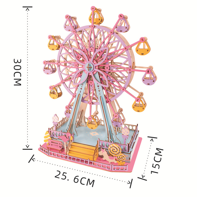 Đồ chơi lắp ghép gỗ 3D Mô hình Vòng đu quay Ước mơ Dream Ferris Wheel HK04 Laser - Tặng kèm đèn LED