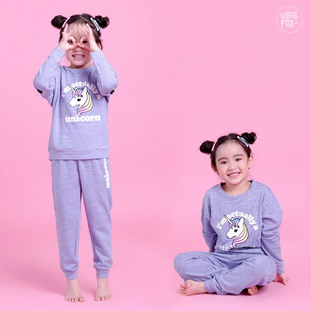 Bộ nỉ bé gái BIGFOX - MISS MEOW size đại, bộ thu đông dài tay cho bé phong cách Hàn Quốc hình unicorn 11 - 31 kg