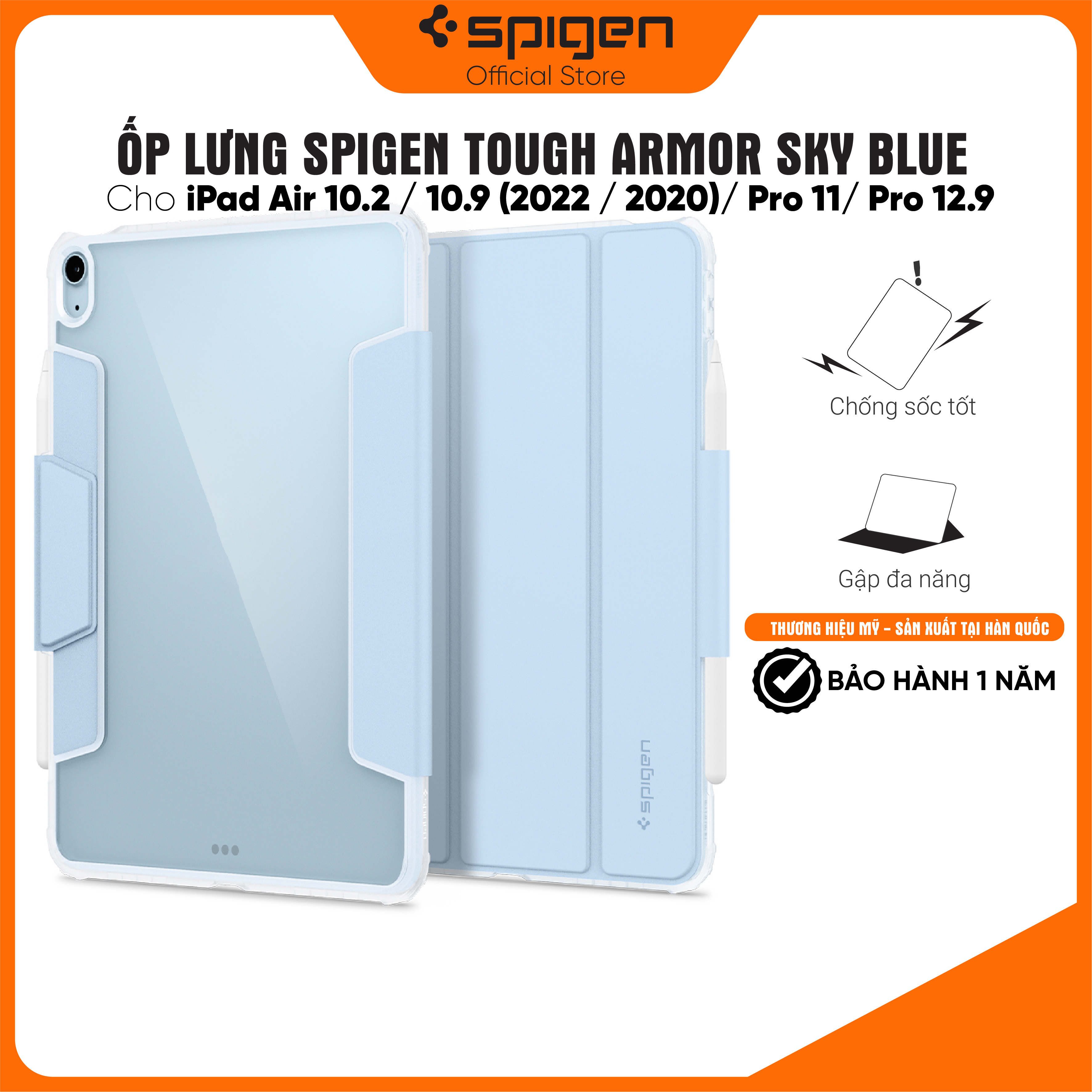 Ốp lưng Spigen Ultra Hybrid Pro cho iPad Air 10.2 / 10.9 / Pro 11/ Pro 12.9 - Thiết kế tỉ mỉ, chống sốc, gập đa năng - Hàng chính hãng