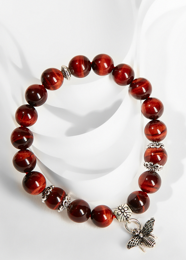 Vòng tay đá mắt hổ charm Ong Ngọc Quý Gemstones