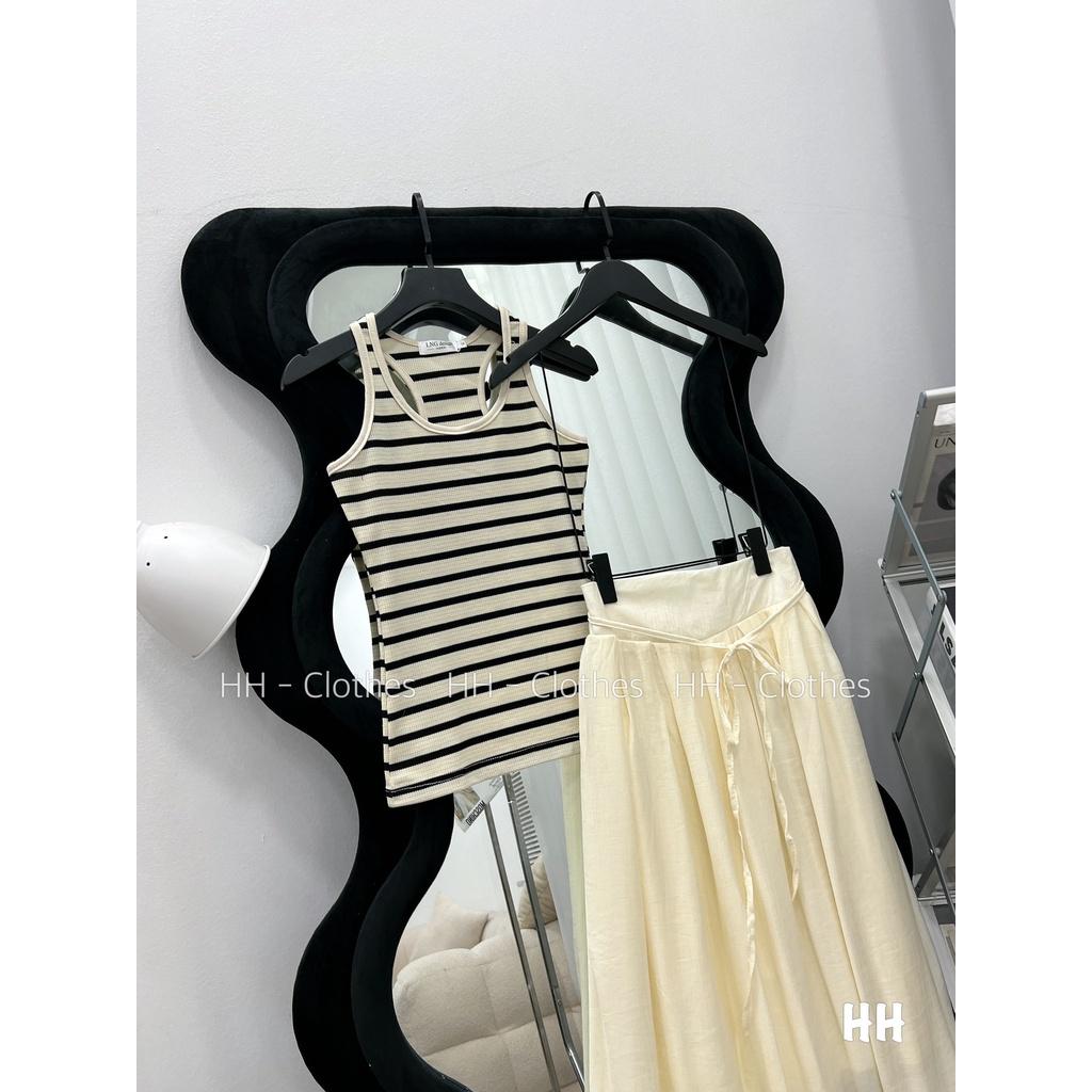 SET ĐI CHƠI, SET 2 MÓN ÁO THUN BA LỖ KẺ SỌC PHỐI CHÂN VÁY DÀI XÒE CỰC XINH