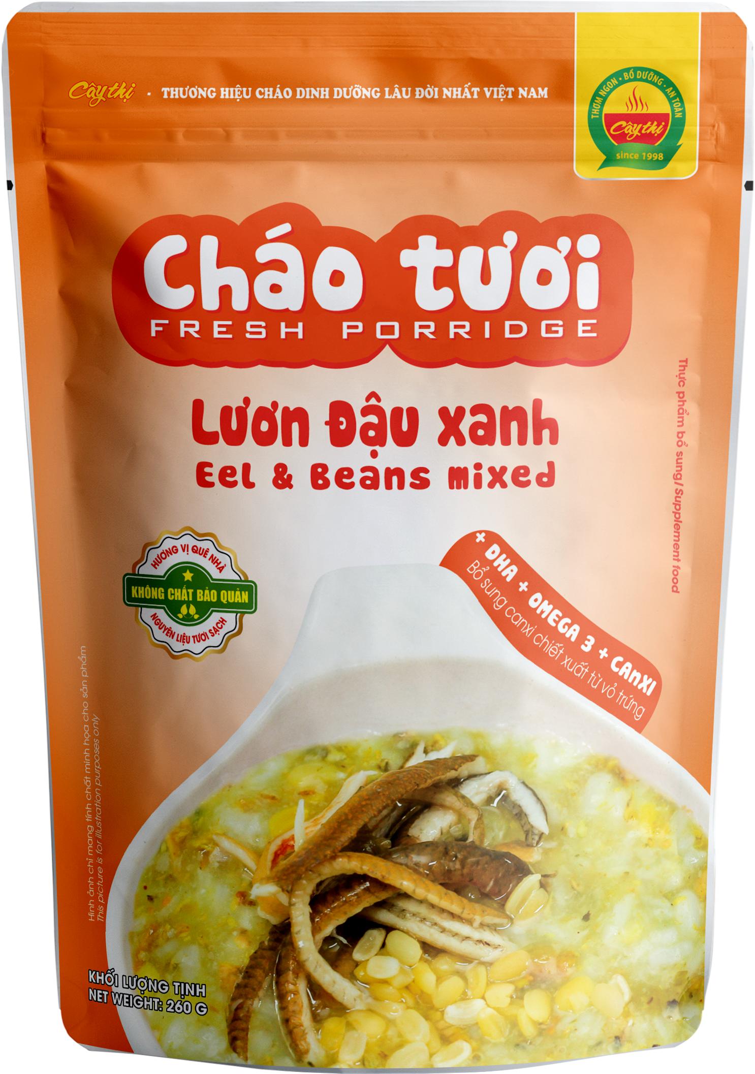 Combo 10 Gói Cháo Tươi Cây Thị: 2 Gà Ác Đậu Xanh, 2 Thịt Bò, 2 Thịt Heo, 1 Cá Hồi, 1 Cá Lóc, 1 Lươn Đậu Xanh, 1 Rau Củ