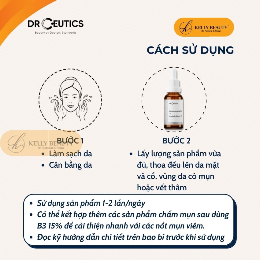 Serum Vitamin B3 15% DrCeutics - Ngừa Mụn, Làm Sáng, Mờ Thâm, Đều Màu Da; Se Lỗ Chân Lông - Niacinamide 15% + Azelaic 5%