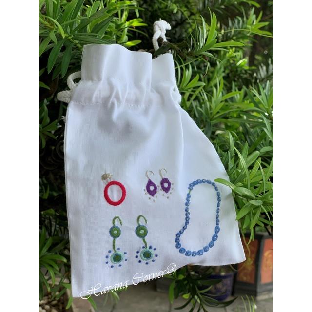 Túi dây rút mini thêu tay đựng đồ trang sức size 12*17 cm - Vietnam Handmade Pouch With Embroidery