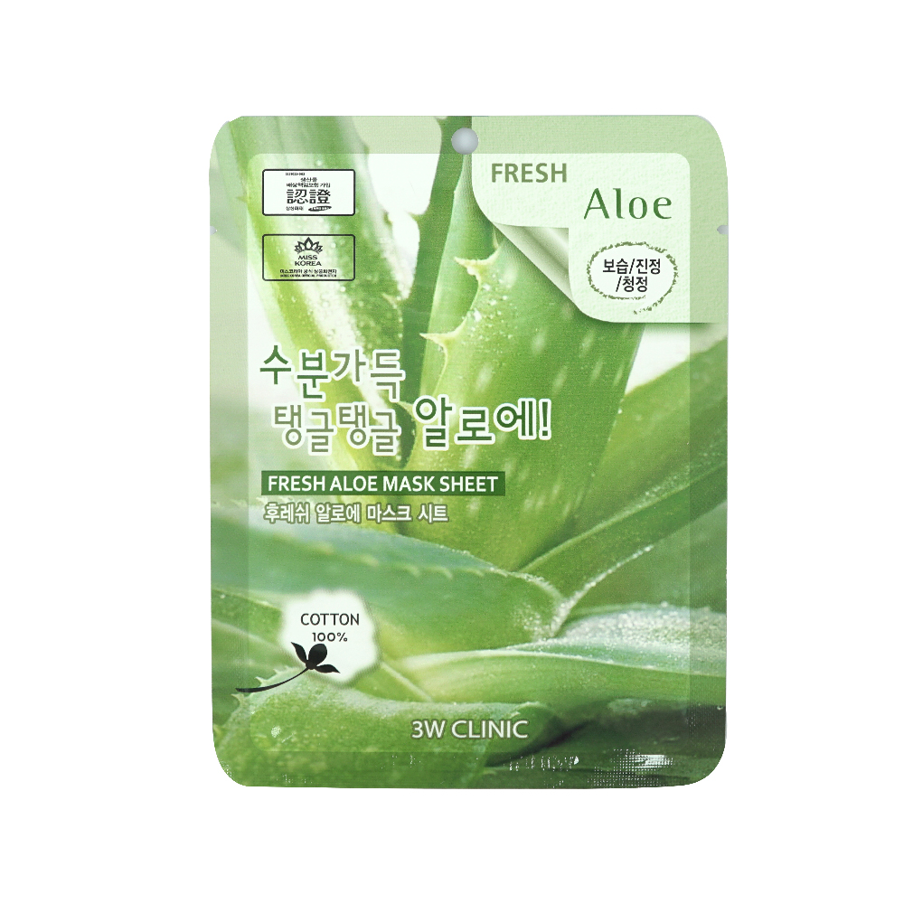 Bộ 10 gói mặt nạ dưỡng ẩm da và chống lão hóa chiết xuất nha đam 3W Clinic Fresh Aloe Mask Sheet 23ml X 10 - Hàn Quốc Chính Hãng