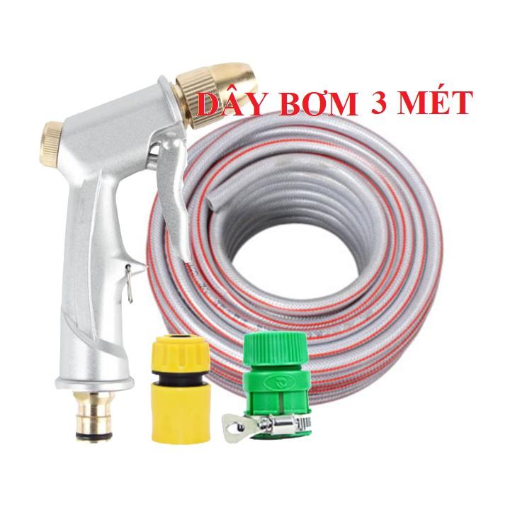 Bộ dây vòi xịt nước rửa xe, tưới cây . tăng áp 3 lần, loại 3m, 5m 206701 đầu đồng,cút,nối nhựa+ tặng đai