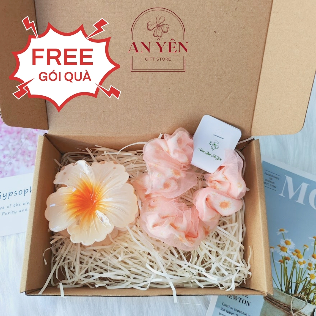 Set Quà Tặng Kẹp Tóc Hoa Mẫu Đơn và Dây Cột Scrunchies Nàng Thơ No.10 Tặng Sinh Nhật Bạn Gái Người Yêu 20/10 8/3