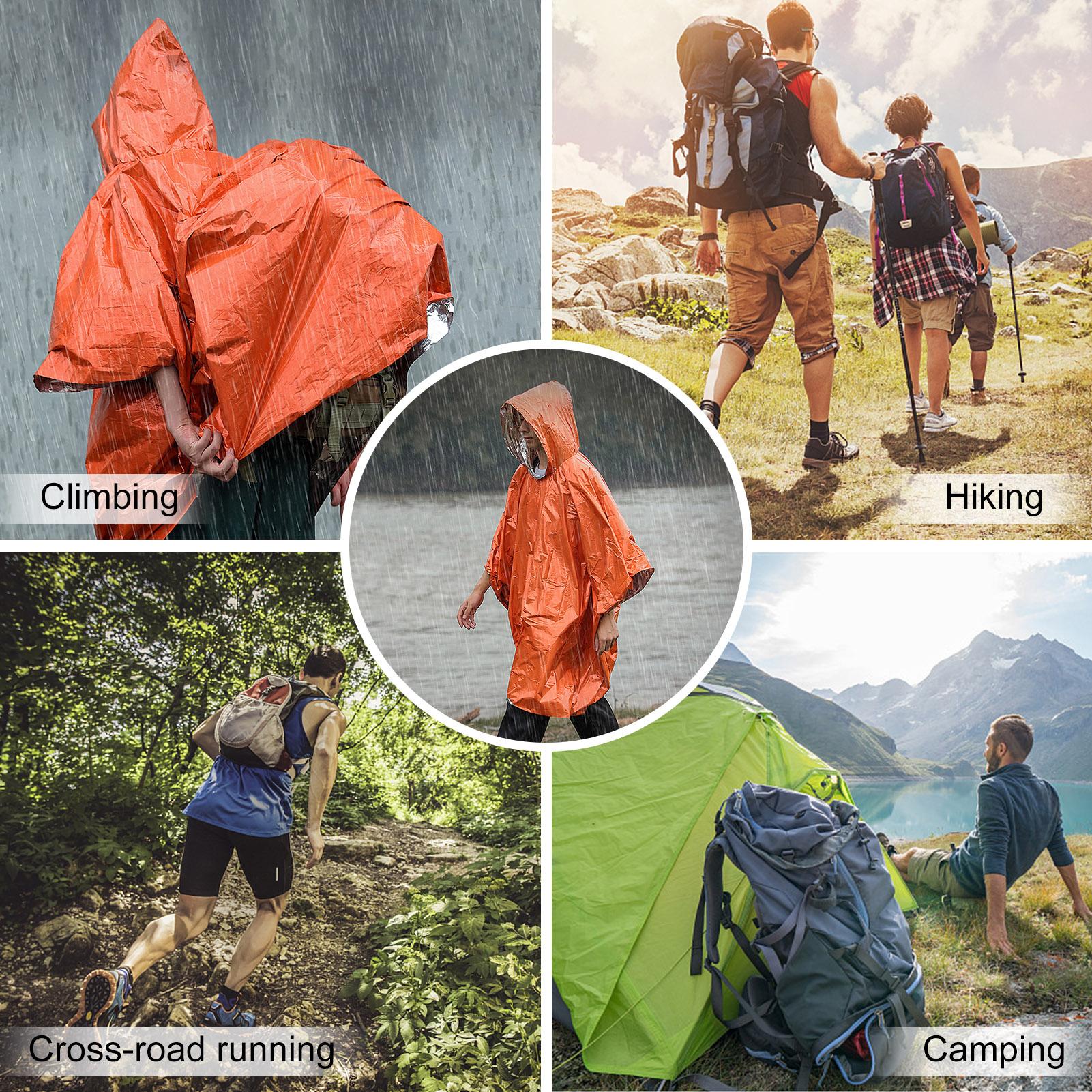 4PCS Orange Emergency Raincoat Aluminum Film Disposable Poncho Cold Insulation Rainwear