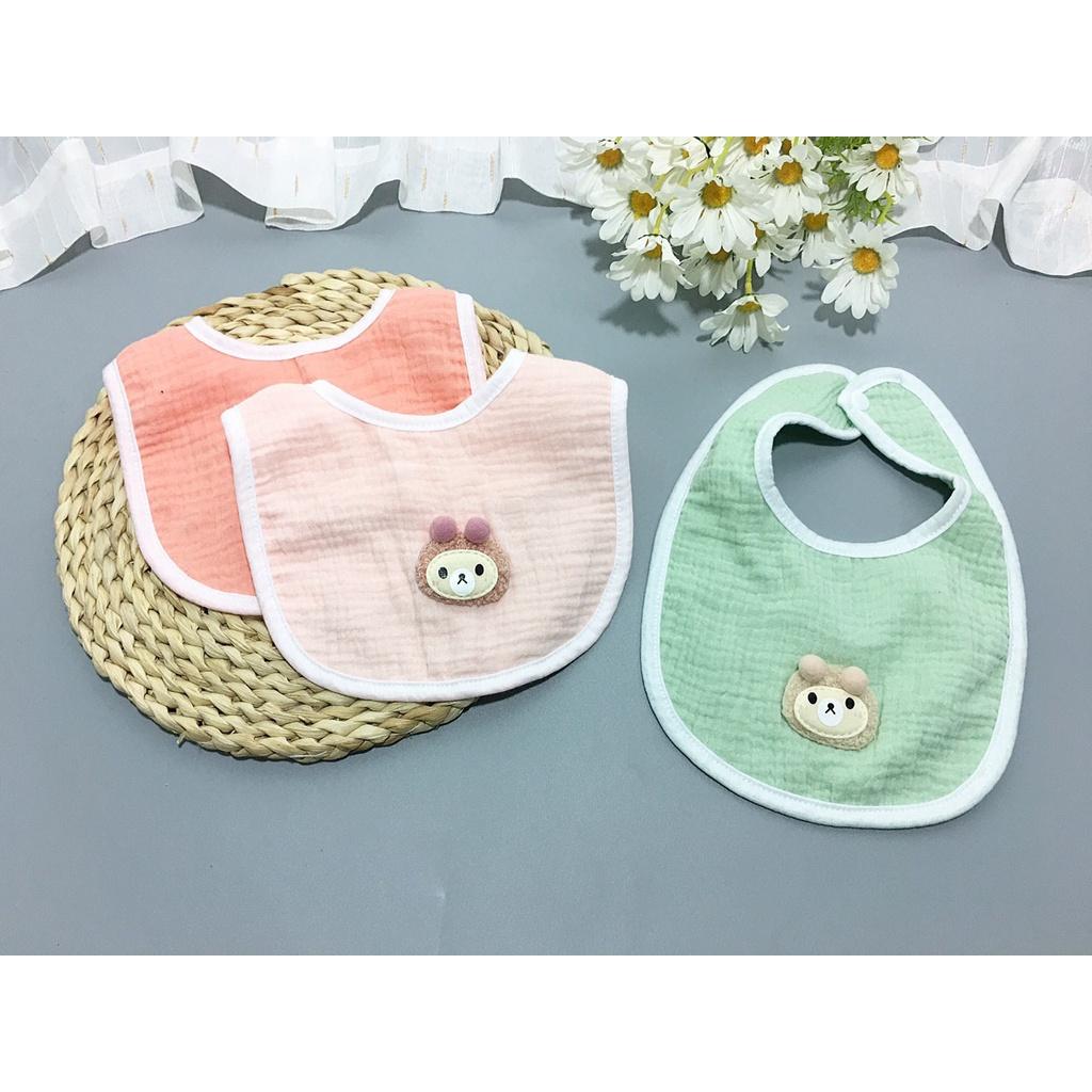 Khăn yếm vải xô sợi tre hình chú Gấu cho bé sơ sinh, mềm, mịn, an toàn cho bé trai bé gái