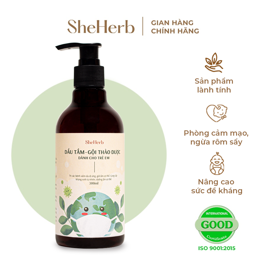 Sữa Tắm Gội Em Bé Ngăn Ngừa Rôm Sảy, Chàm Sữa SheHerb 300ml - Không Hóa Chất, Cho Da Bé Mịn Màng