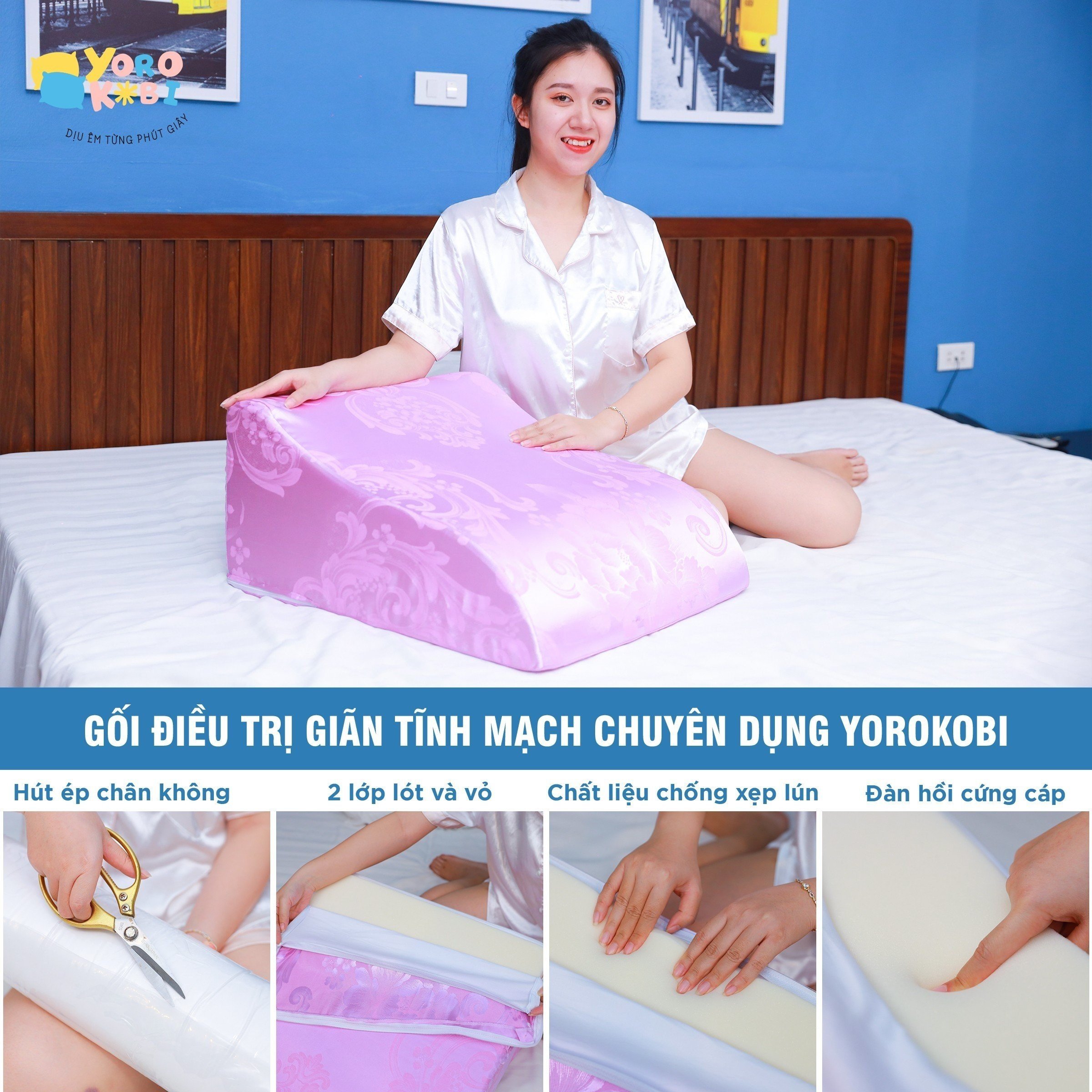 Hình ảnh GỐI CHỐNG GIÃN TĨNH MẠCH YOROKOBI - KÍCH THƯỚC 55x48x25CM, HÀNG THƯƠNG HIỆU