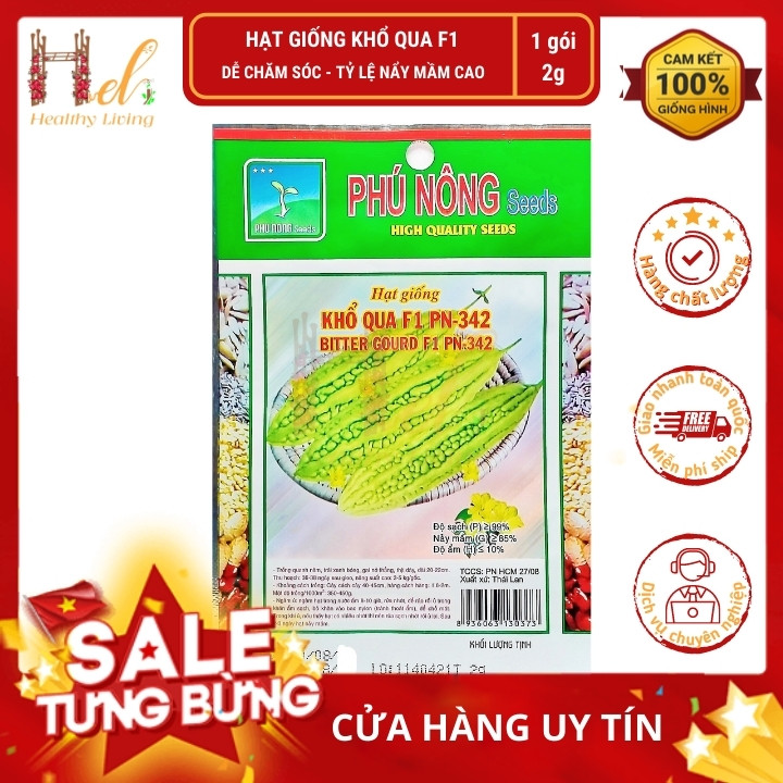 PN - Hạt Giống Khổ Qua Xanh Cao Sản F1 Siêu Trái 2G - Trồng Rau Xanh Rau Sạch Bằng Đất Sạch, Mùn Dừa Và Phân Bón Hữu Cơ