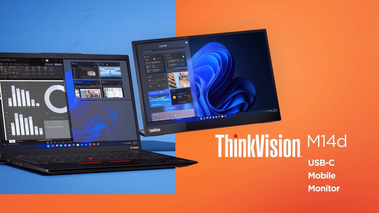 Màn hình di động ThinkVision M14d Mobile Monitor with Eyesafe (2.2K, 189 PPI, USB-C, Tilt/Lift) - Hàng chính hãng