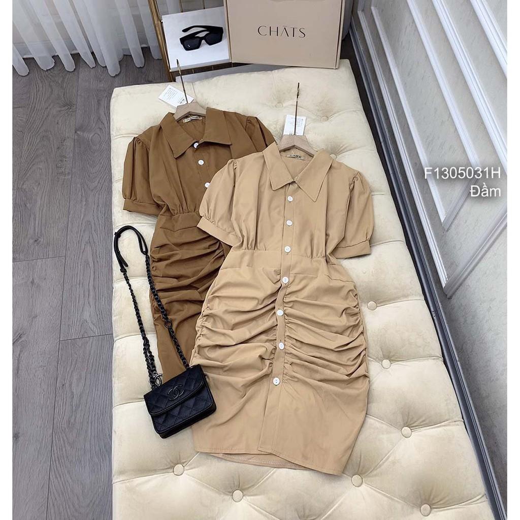 Đầm sơ mi nút nhún ôm body tay phồng!