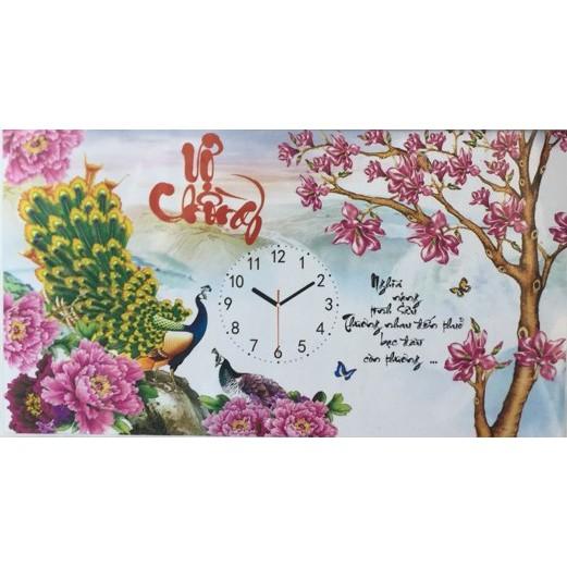 Tranh thêu vợ chồng công hoa mẫu đơn X8193 - kích thước: 73 * 44cm.