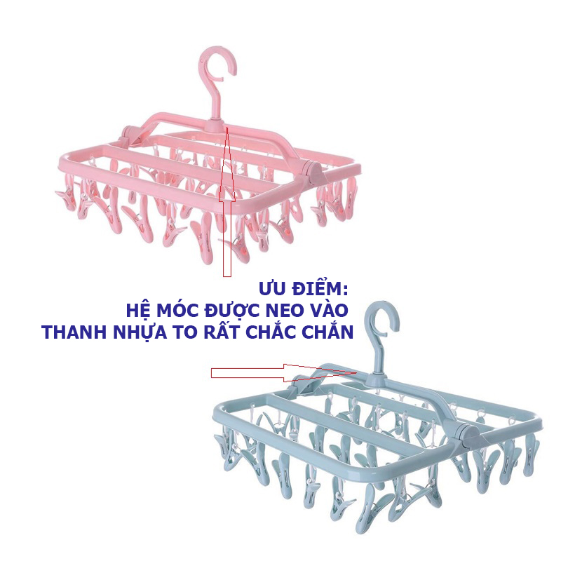 Giàn phơi đồ - móc chùm vuông nhựa cao cấp đa năng gấp gọn tiện lợi phơi, treo quần áo, khăn tất trẻ em