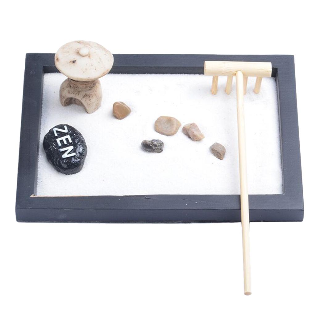 Zen Garden Sand Kit Tabletop Decor Sand Rocks Rake Feng Shui Crafts #4
