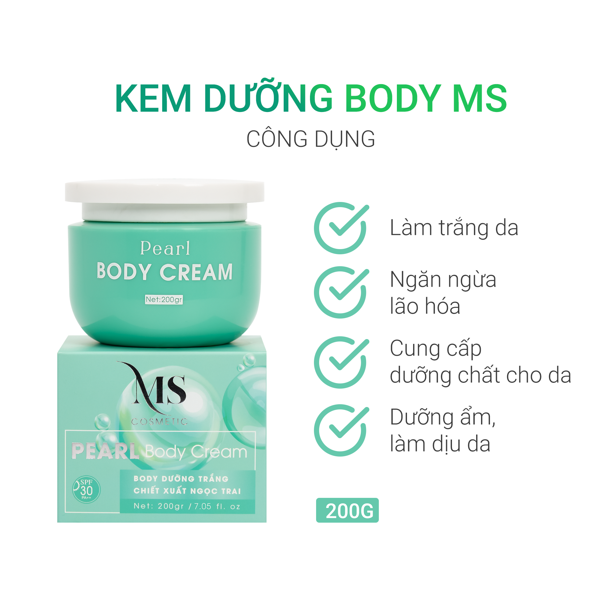 Kem Dưỡng Body MS Pearl Body Cream 1 Hộp 200g, Kem Dưỡng Body Trắng Da Ngăn Ngừa Lão Hoá - MỸ PHẨM MS COSMETIC