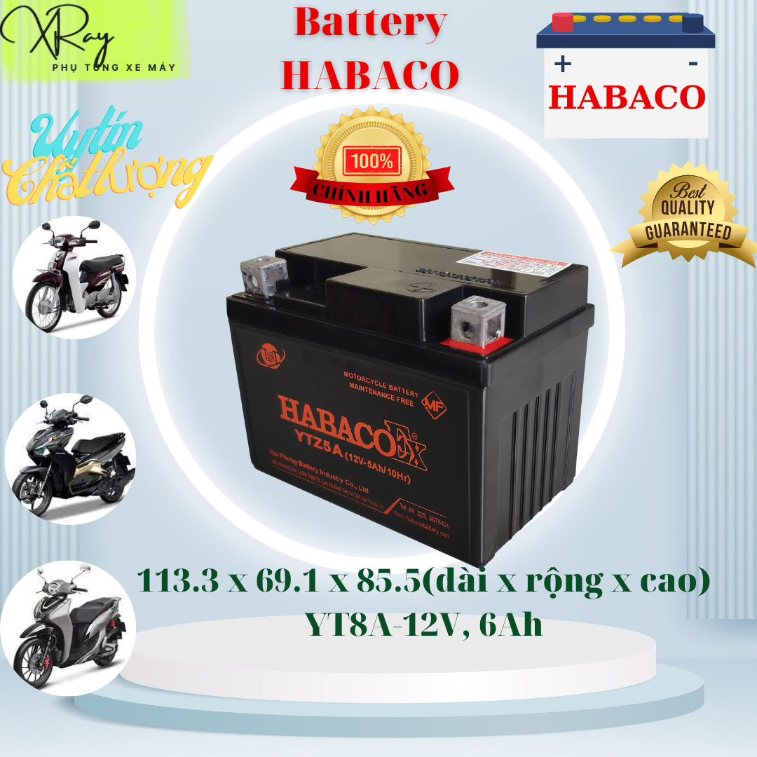 Ắc quy khô xe máy HABACO 12V - 5 Ah YTZ5A dùng cho wave RS, RSV, 100S, RSX,110 RS, AirBlade,Lead, Exciter