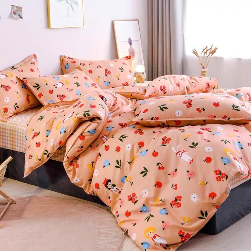 Bộ chăn ga gối phong cách Hàn Quốc hoa và trái cây bo chun đủ kích thước
