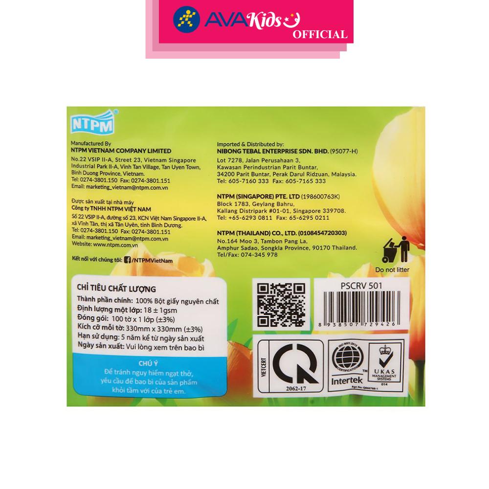 Gói 100 tờ khăn giấy ăn PREMIER VinaTissue không mùi 1 lớp - Hàng Chính Hãng